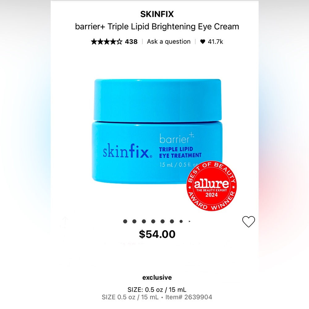 Skinfix Barrier+ Triple Lipid + Collagen Eye Treatment Full Size  ($54 retail)